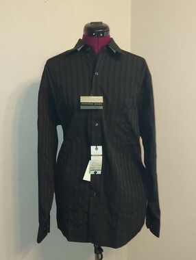 Geoffrey Beene Men's Black Subtle Stripe Dress Shirt